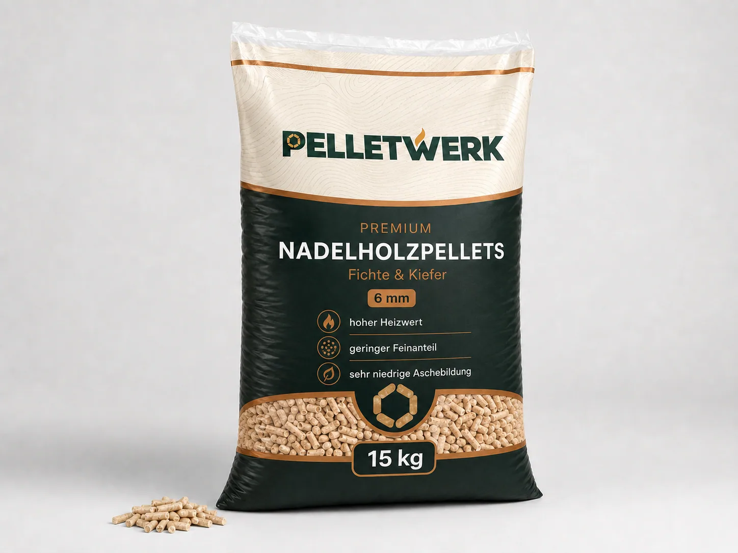 Premium-Nadelholzpellets 6 mm – Palette 990 kg (66 × 15 kg)
